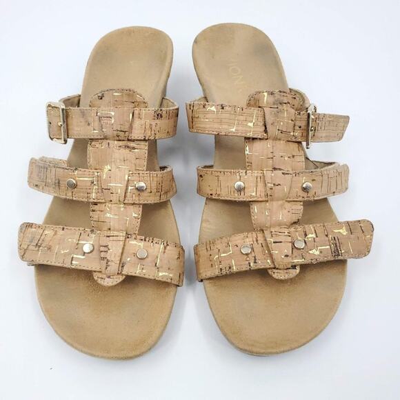 Vionic Radia Cork & Gold Speckled Wedge Strap Slip On Sandals 7 - Picture 3 of 13